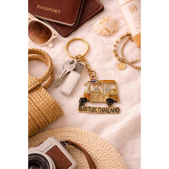 Vintage Accessories - Vintage Thailand Tuk-Tuk Taxi Souvenir Travel Gold Tone Keychain Collectible